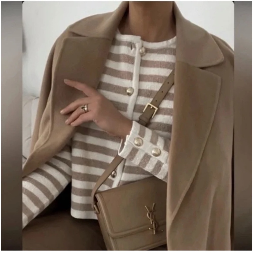 H&M Beige Striped Cardigan with Gold Buttons